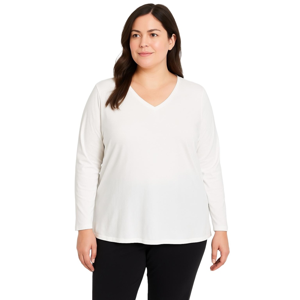 PURE JILL NWOT White VNeck Long Sleeve Stretch Womens‎ Size 2x